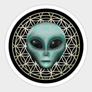 Grey Xenomorph Alien being on Flower of Life Symbol Sticker